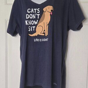 Women's Life is Good Cats Don't Know Sit Graphic Cotton V Neck Tee